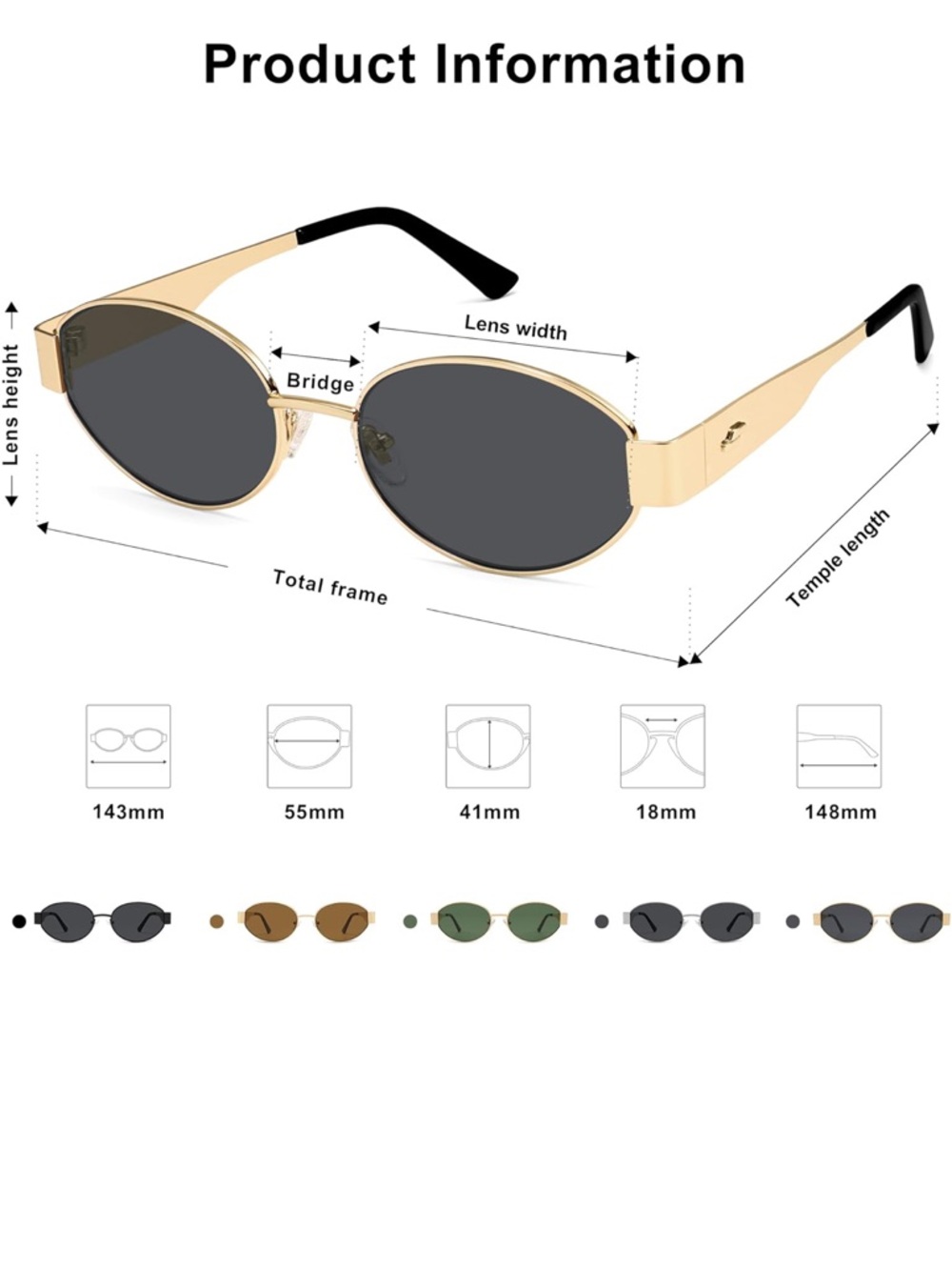 Gold Metal Oval Sunglasses with Dark Lenses